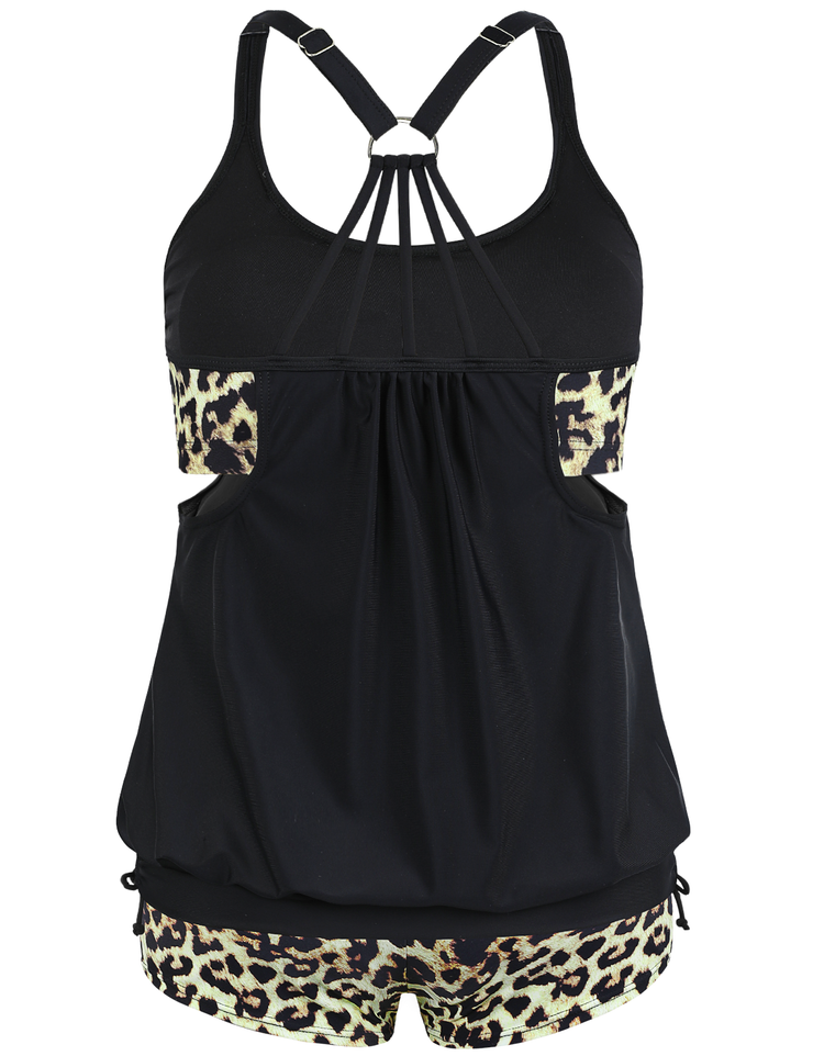 Firpearl Tankini Swimsuits for Women Blouson Swim Tops with Shorts Athletic Two Piece Bathing Suits Double Up Swimwear