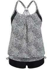 Firpearl Tankini Swimsuits for Women Blouson Swim Tops with Shorts Athletic Two Piece Bathing Suits Double Up Swimwear