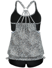 Firpearl Tankini Swimsuits for Women Blouson Swim Tops with Shorts Athletic Two Piece Bathing Suits Double Up Swimwear