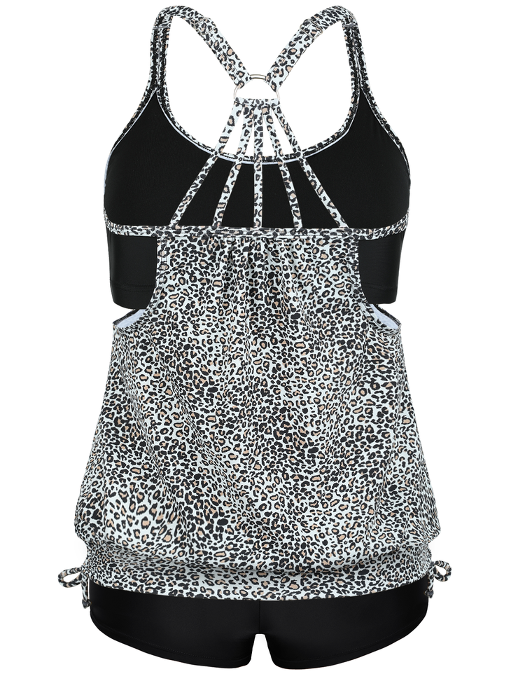 Firpearl Tankini Swimsuits for Women Blouson Swim Tops with Shorts Athletic Two Piece Bathing Suits Double Up Swimwear