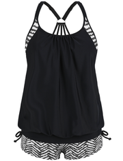 Firpearl Tankini Swimsuits for Women Blouson Swim Tops with Shorts Athletic Two Piece Bathing Suits Double Up Swimwear
