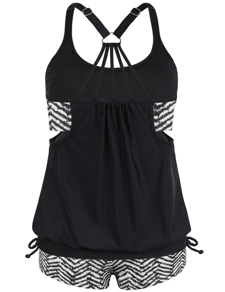 Firpearl Tankini Swimsuits for Women Blouson Swim Tops with Shorts Athletic Two Piece Bathing Suits Double Up Swimwear