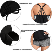 Firpearl Tankini Swimsuits for Women Blouson Swim Tops with Shorts Athletic Two Piece Bathing Suits Double Up Swimwear