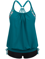 Firpearl Tankini Swimsuits for Women Blouson Swim Tops with Shorts Athletic Two Piece Bathing Suits Double Up Swimwear
