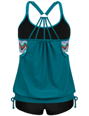 Firpearl Tankini Swimsuits for Women Blouson Swim Tops with Shorts Athletic Two Piece Bathing Suits Double Up Swimwear