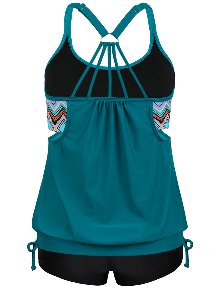 Firpearl Tankini Swimsuits for Women Blouson Swim Tops with Shorts Athletic Two Piece Bathing Suits Double Up Swimwear