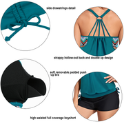 Firpearl Tankini Swimsuits for Women Blouson Swim Tops with Shorts Athletic Two Piece Bathing Suits Double Up Swimwear