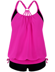 Firpearl Tankini Swimsuits for Women Blouson Swim Tops with Shorts Athletic Two Piece Bathing Suits Double Up Swimwear