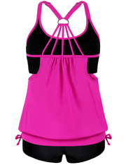 Firpearl Tankini Swimsuits for Women Blouson Swim Tops with Shorts Athletic Two Piece Bathing Suits Double Up Swimwear